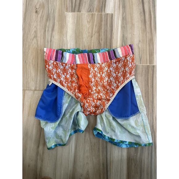 Ted Baker Swim Trunks Lined Shorts Lobster 4/L Green Blue Hawaiian Spring Break - Picture 5 of 8